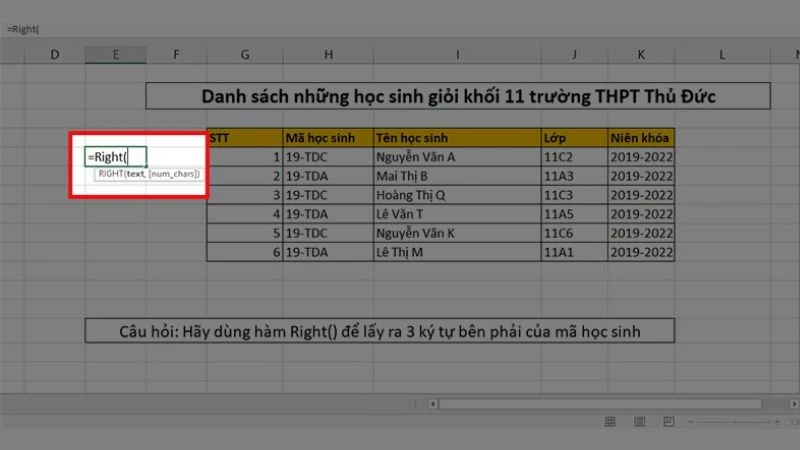 Hàm RIGHT trong Excel: Cách cắt chuỗi bên phải, có ví dụ minh họa