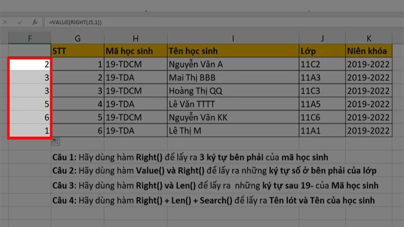 Hàm RIGHT trong Excel: Cách cắt chuỗi bên phải, có ví dụ minh họa