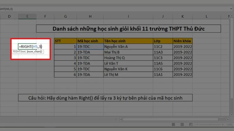 Hàm RIGHT trong Excel: Cách cắt chuỗi bên phải, có ví dụ minh họa