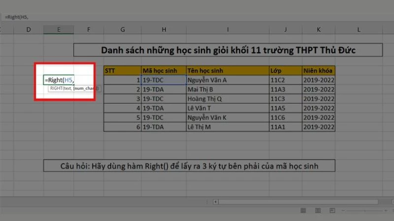 Hàm RIGHT trong Excel: Cách cắt chuỗi bên phải, có ví dụ minh họa