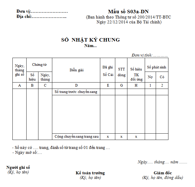 File Excel Mẫu Sổ Nhật Ký Chung Theo Thông Tư 200 Excel, Mẫu Sổ Nhật Ký Chung Theo Thông Tư 200 File Excel